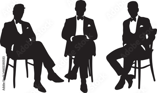 Elegant gentlemen seated in formal attire silhouette formal wear