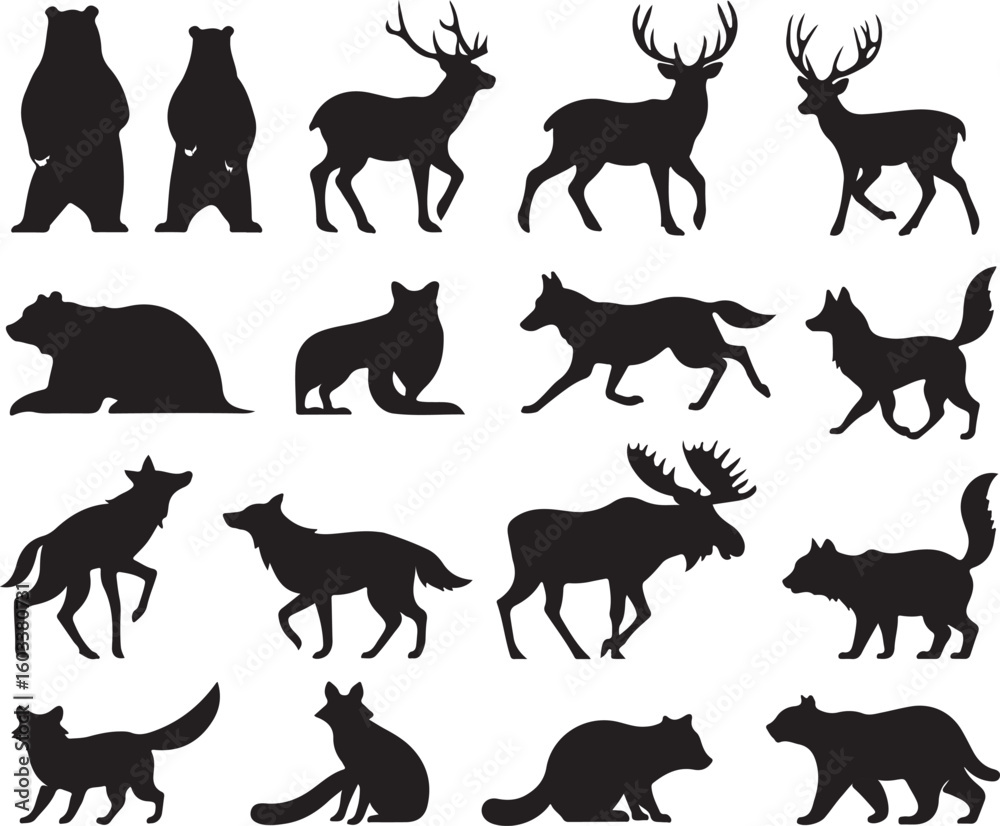 Fototapeta premium Forest Animals Silhouettes Collection bear deer