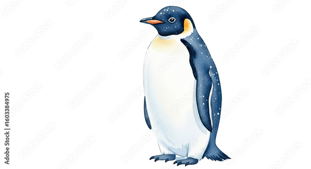 Obraz premium A digital illustration of a cute penguin standing on a black background looking to the left side