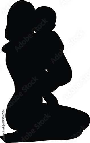 Black silhouette of a mother embracing her child a symbol of love and family bonding illustrating parental care and affection