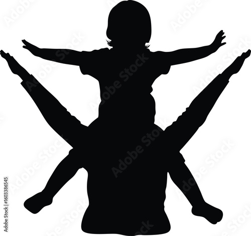 Father carrying child on shoulders isolated silhouette depicting family bonding and playful moments against white background