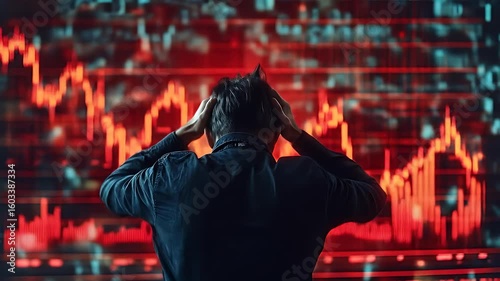 Person reacts to falling stock market chart