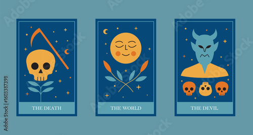 Tarot Cards Vector Set - Death World Devil Major Arcana Mystical Illustrations