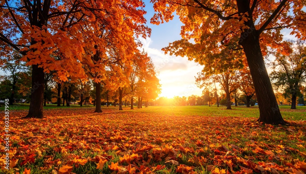 Obraz premium Autumn park sunset