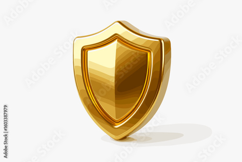 Golden Shield of Security: A gleaming golden shield, symbolizing protection and safety, stands out with a polished, reflective surface against a clean background.