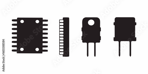 Circuit Components Silhouette: A collection of precisely crafted circuit components are arranged, their sleek silhouettes hinting at the intricate functionality within.