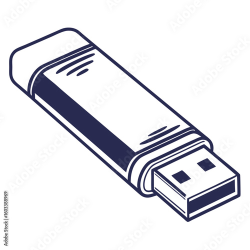 A simple line drawing depicts a usb flash drive, representing portable data storage and digital technology