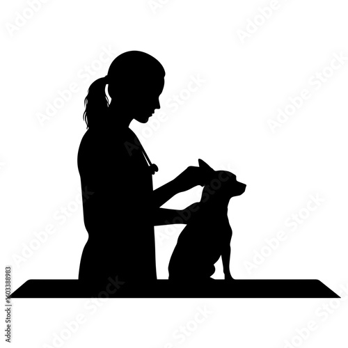 Veterinarian examining dog's ear with caring hands and professional approach. Dog sits patiently during veterinary check-up for healthy ears and well-being. Concept veterinarian care for pets.