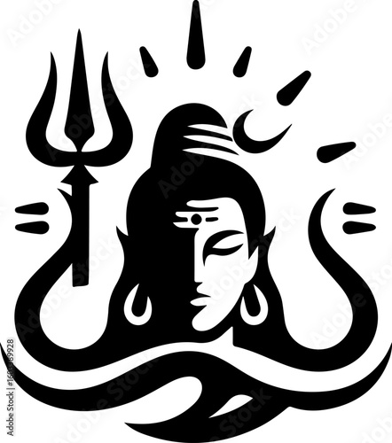 silhouette vector illustration sketch design icon logo symbol god shiva in hindu religion teachings ethnic classic vintage traditional