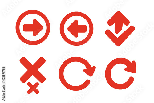 Free Download Bold red filled arrow icons for navigation and app controls. Minimalist, no text, ideal for stock illustrations and digital interface design. - GFXLoad