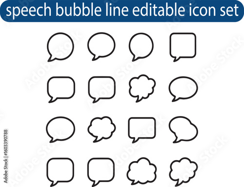 speech bubble line editable icon set.