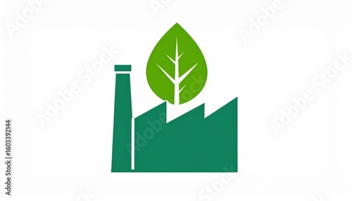 Green Factory with Leaf Symbol