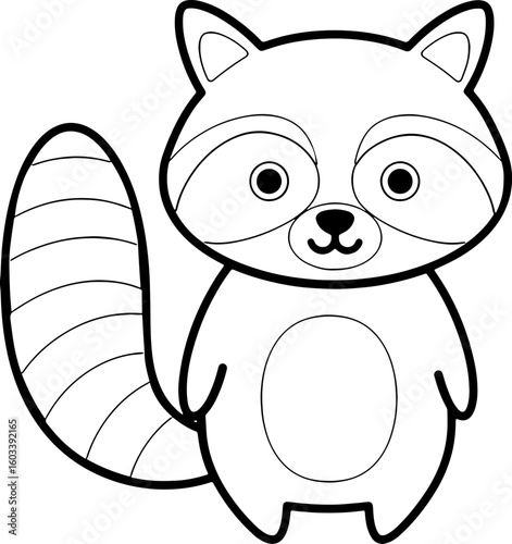 Cute Cartoon Raccoon Outline for Kids Coloring Page – Black and White Animal Illustration