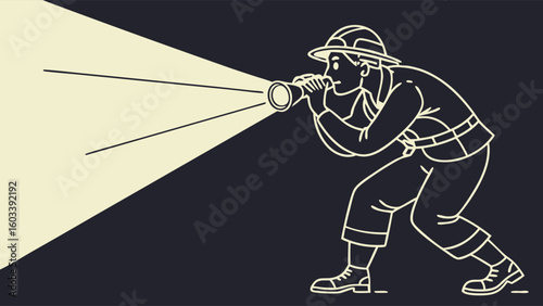 A Person in a Hat Using a Flashlight at Night.