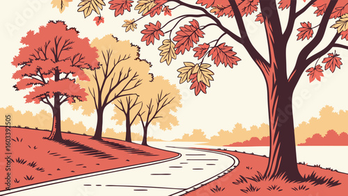 Autumnal Park Scene with Winding Path.
