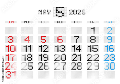 2026年5月の電光掲示板風カレンダー 日曜始まり