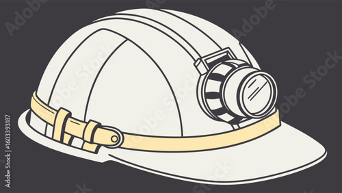 Cartoon illustration of a miners helmet with a lamp.