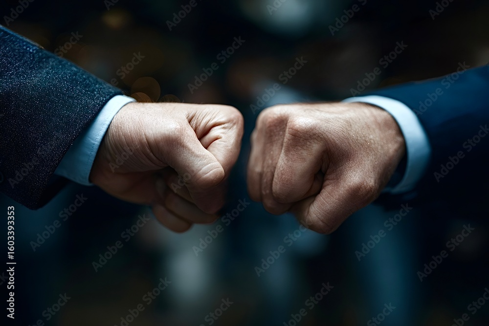 Fototapeta premium Businessmen fist bumping celebrating partnership