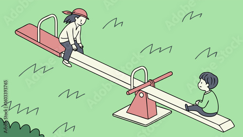 Children Playing on a Seesaw in a Park Illustration.