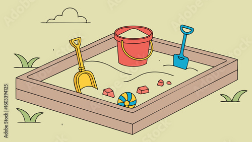 Colorful Sandpit with Toys for Outdoor Fun.
