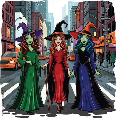 Three witches halloween vector. Halloween vector design