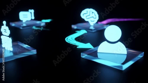 AI Robot Interacting with Human User Illustrating Data Flow and Intelligence Processing