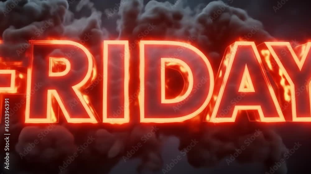 Fiery Friday: Glowing Text Animation with Smoke Effects Background
