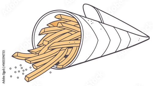 French Fries Spilling from a Paper Cone Container.