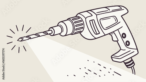 Handheld Cordless Drill with Bit Line Art Illustration.
