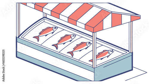 Illustration of a Fish Market Stall Displaying Fresh Fish.