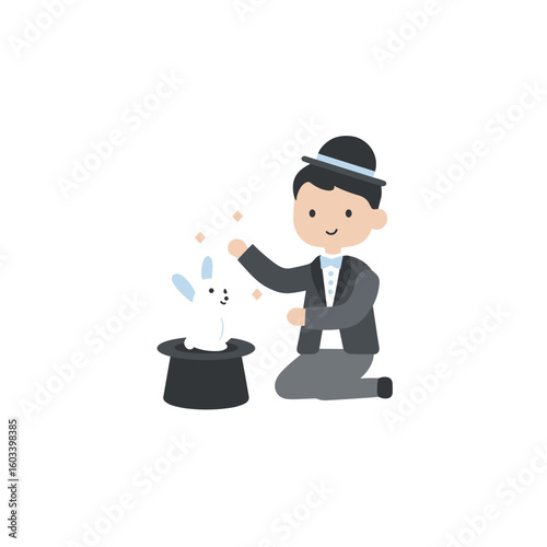 A magician performing a magic trick with a rabbit.