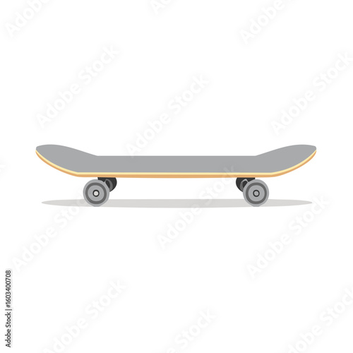 Isolated Gray Skateboard Ready for Tricks Flat Design with Rounded Edges for Urban Skateboarding Culture and Leisure