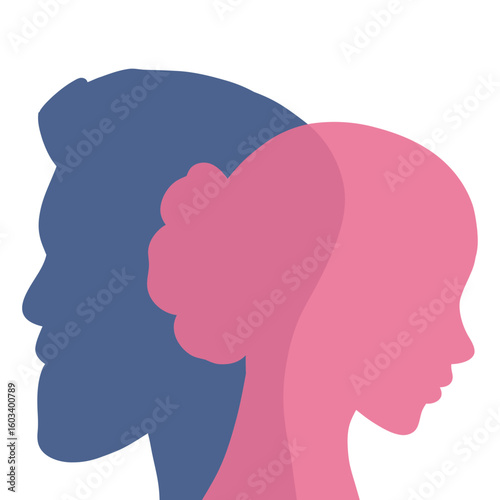 Silhouette of man and women head vector illustration. Male female concept