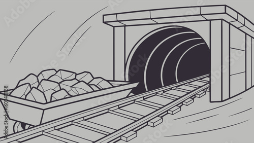 Mining Cart Entering a Tunnel with Ore.