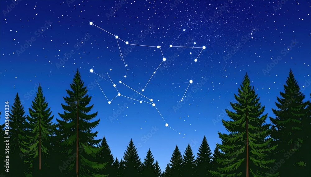 Fototapeta premium Pixel Art Constellation Over Forest at Night
