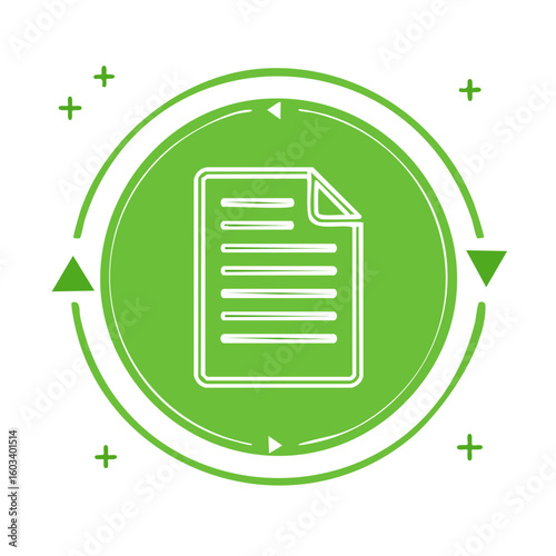 Green document icon encircled with refresh arrows and plus signs