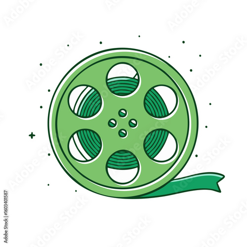 Cartoon Film Reel Illustration, Green Cinema Icon Design, Vector Graphic Art