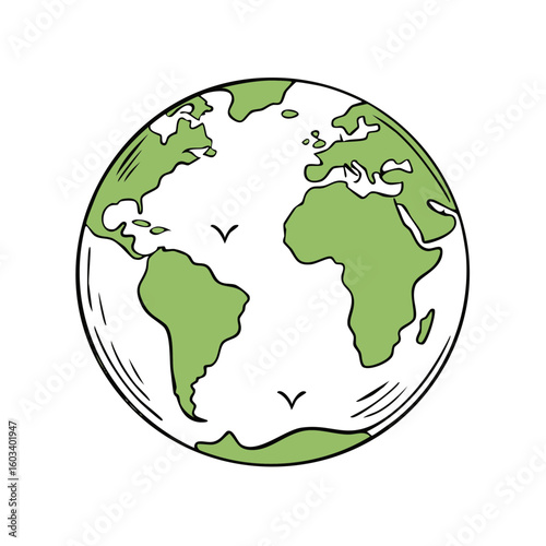 Stylized Globe Illustration Showing Continents and Ocean Depths with Birds Flying