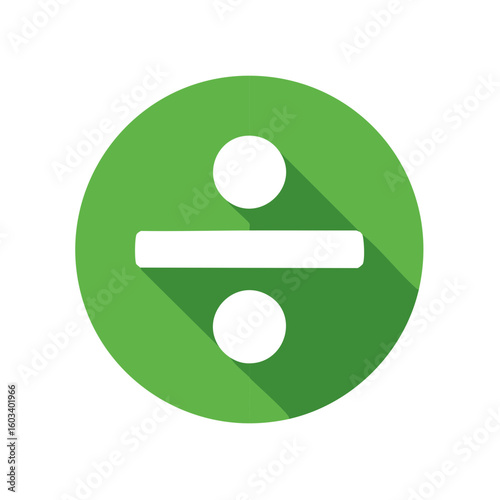Division Symbol in Green Circle Icon with Shadow, Mathematical Operation Sign