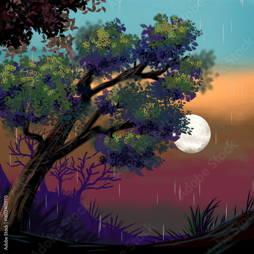 night landscape with tree night