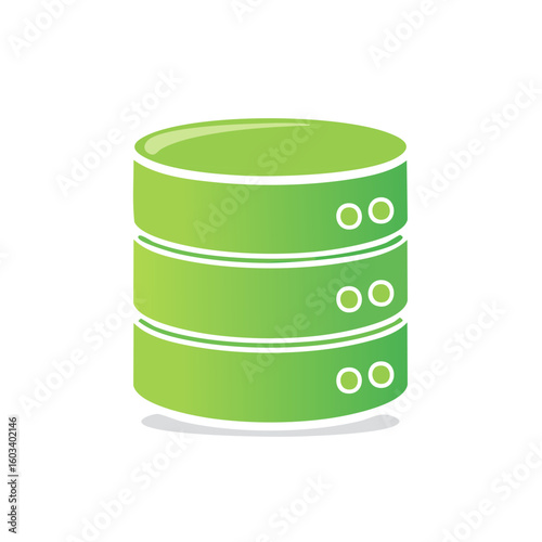 Green Database Stack with Data Icon Illustration for Cloud Computing or Server Room Networks