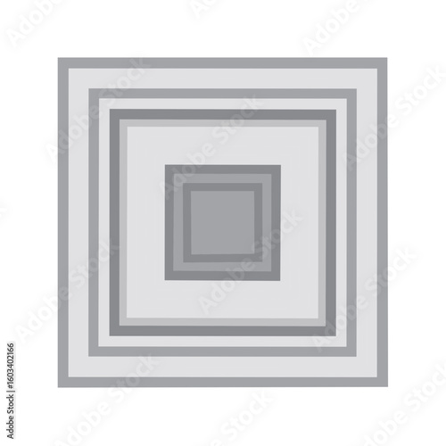 Abstract geometric gray squares receding inward with multiple shades. Modern design.