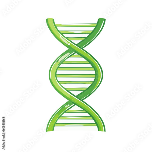 Isolated stylized drawing of a double helix molecule, green DNA strand science, health, biology, gene, medical research