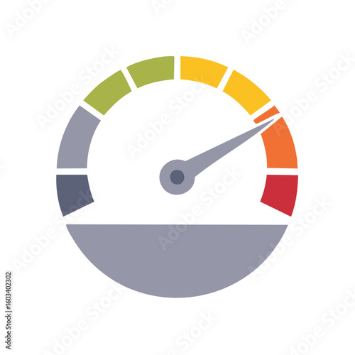 Gauge Pointing at Orange Level Representing Performance Speed and Efficiency