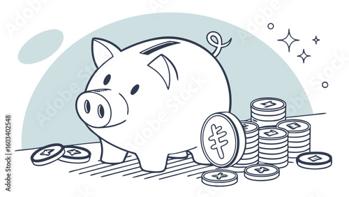 Piggy Bank with Coins Illustrating Savings and Financial Growth.