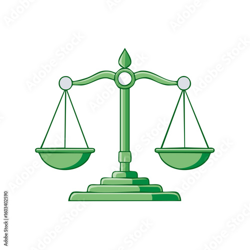 Green scales of justice illustration representing fairness and equality in legal system