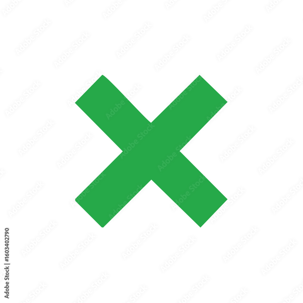 Obraz premium Bright Green Cross Symbol on White, Signifying Rejection or Incorrectness