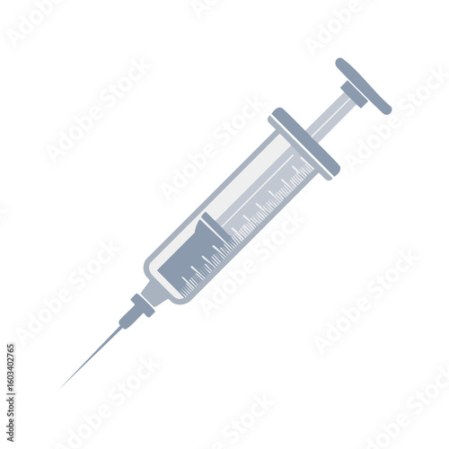 Isolated syringe vector illustration depicting healthcare, medical treatment, and injections, with a filled chamber and a sharp needle.