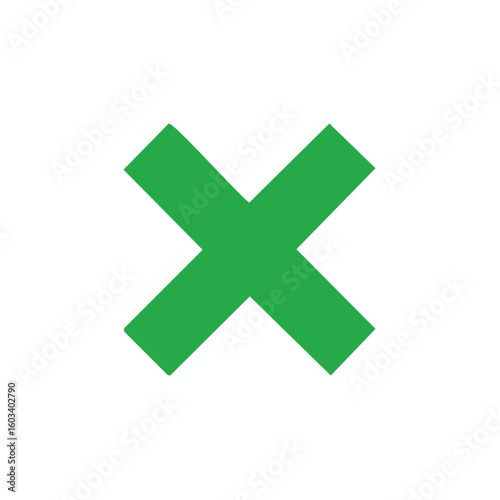 Bright Green Cross Symbol on White, Signifying Rejection or Incorrectness