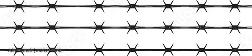 high-resolution barbed wire border vector with sharp metal spikes for warning signs, fence silhouettes and hazard art